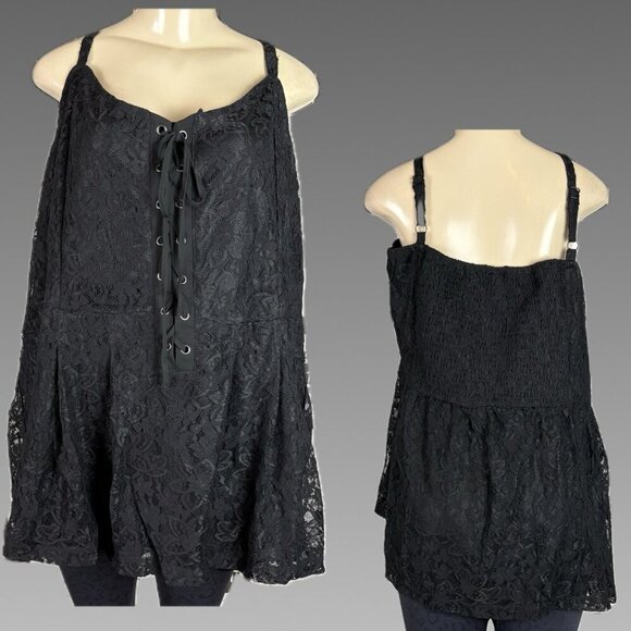 Torrid +6 Black Lace Corset Lined Sweetheart Neck Shirred Back Cami Tank Top - Picture 1 of 6